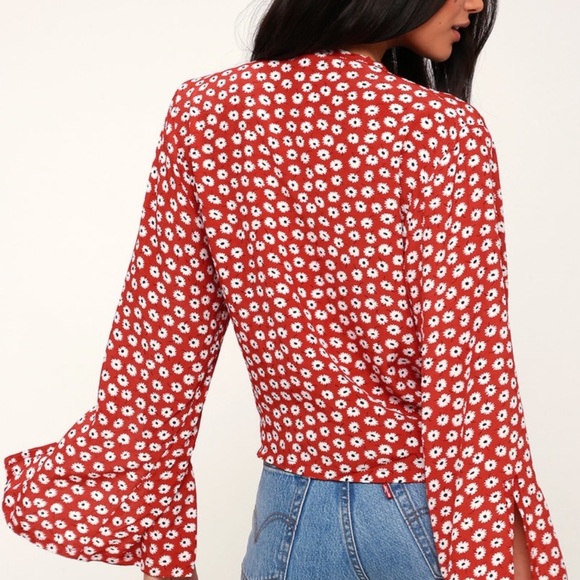 Faithful the Brand Danica Red Floral Wrap Top, size Large - Picture 5 of 11